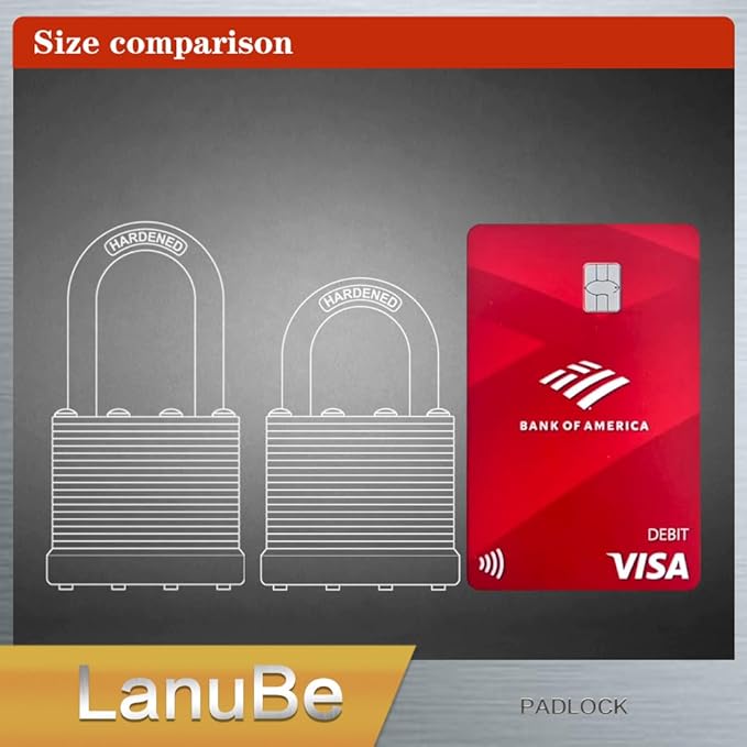 LanuBe Lock Laminated keyed Padlock (1-9/16", 40mm), keyed Alike Locks, Normal Shackle, Marked Blue Plastic Hoop, Pack of 2