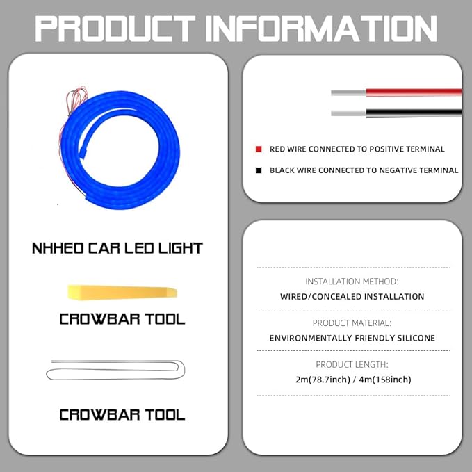 Car LED Strip Light For Trunk, 158Inch IP67 Silicone Waterproof Neon Light Strip Embedded, Flexible Cutting Universal Auto Interior Lights(Blue)