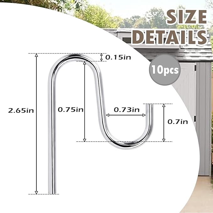 10 Pcs Shed Hooks, Long Shed Hooks for Tools Shovels Rakes Storage, Shed Accessories for Hanging Heavy Duty Individual