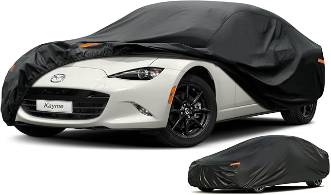 Kayme 7 Layers Heavy Duty Car Cover Waterproof All Weather, Universal Fit for Sedan Coupe Car (up to 165 inch), Such as Mazda Miata MX-5, Honda S2000.