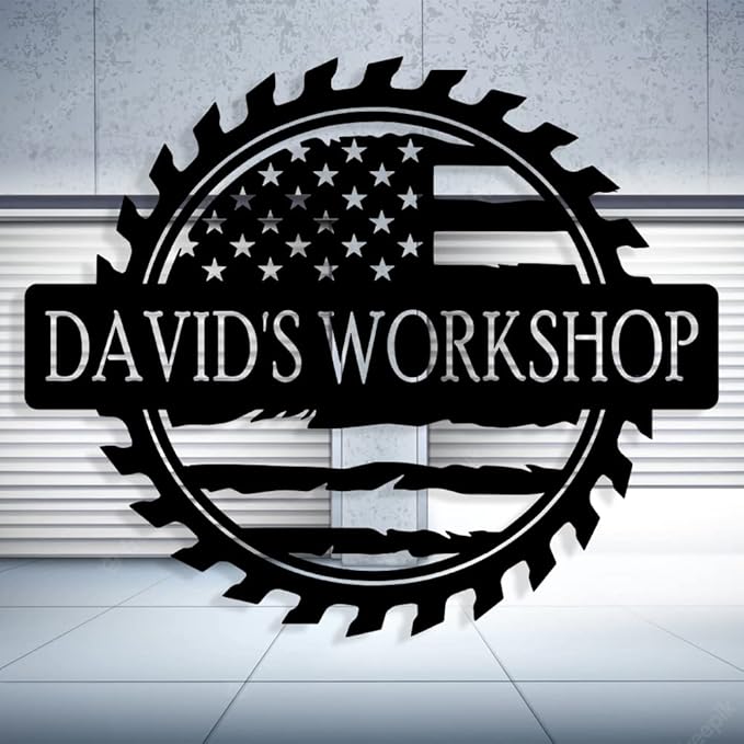 Custom American Flag Metal Shop Sign Gift for Dad, Garage, Car Plaque Wall Art, Dad's Workshop Sign, Custom Name for Men, Boyfriend, Fathers Day