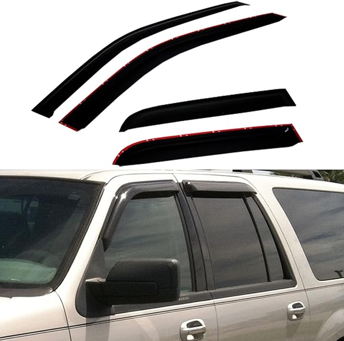 4pcs Front+Rear Smoke Sun/Rain Guard Outside Mount Tape-On Window Visors Compatible with 97-17 Expedition 98-17 Navigator