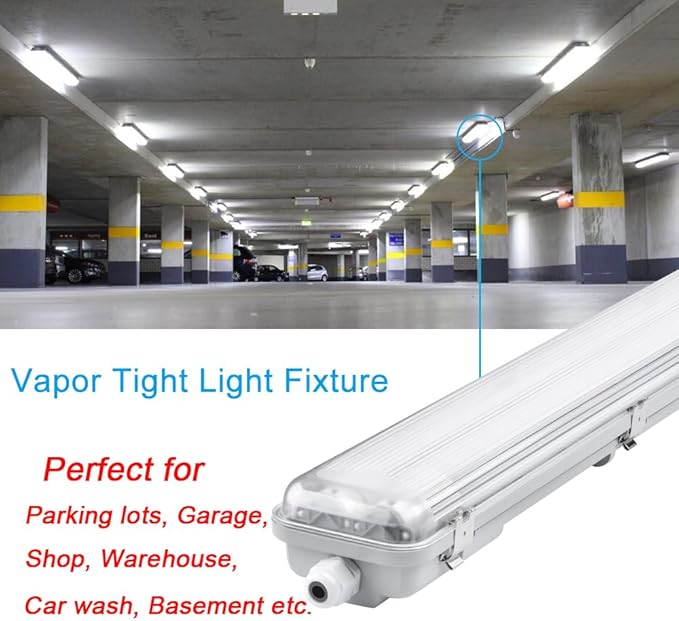 4FT Vapor Tight LED Light Fixture 4200LM 48W, 6500K Bright White IP65 Waterproof for Warehosue, Factory, Workshop, Garage, Car Wash，Indoor/Outdoor Ceiling Lights (8-Pack)