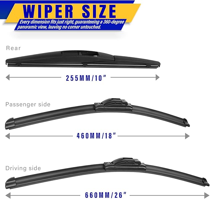 3 wipers Replacement for 2016-2020 2021 2022 Honda HRV HR-V, Windshield Wiper Blades Original Equipment Replacement - 26"/18"/10" (Set of 3) U/J HOOK