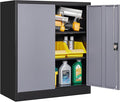 Metal Storage Cabinet, Lockable Storage Cabinet with 2 Doors and Shelves, Metal Cabinet with Lock, Small Lockable Metal Cabinet for Home Office(Black Grey)