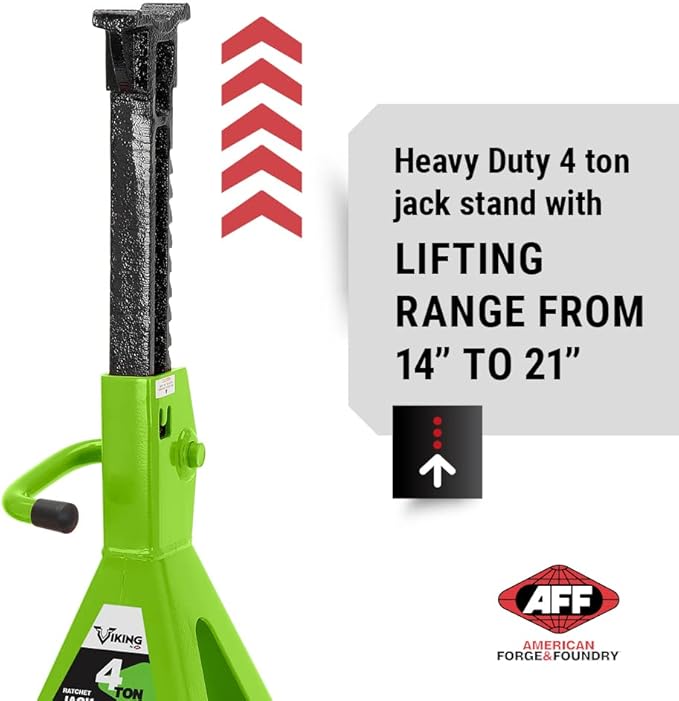 AFF Viking 4 Ton Jack Stand Set - Heavy Duty Ratchet Style Jack Stands - Pair