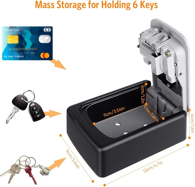 Key Lock Box Wall Mounted, Fayleeko 4 Digit Combination Lockbox for Outside, House Keys - 5 Keys Capacity, Key Safe Security Storage Lock Box for Indoor, Outdoor, Garage, Garden, Store (Grey, 4Pack)