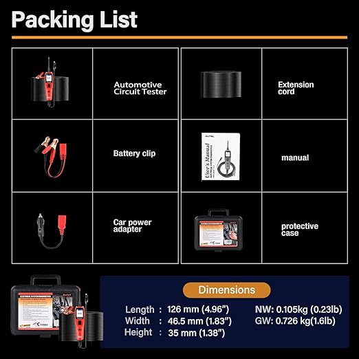 Autel PowerScan PS100 Automotive Circuit Tester 2.0, 12-24V Power Circuit Probe Tool, Auto Electrical Short Open Circuit Finder, AC/DC/Resistance/Component/Signal/Test Tool, w 20ft Extension Cable