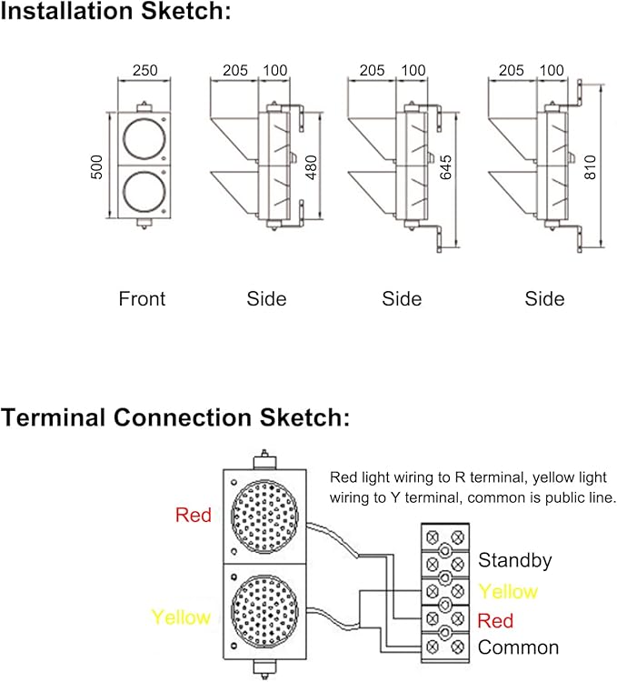 BBMI AC85-265V Red/Yellow 200mm(8inch) Traffic Light, Stop and Go Light, Led Traffic Signal Light, PC Housing Outdoor Waterproof IP65 Industrial, Cobweb Lens Led Warning Light.