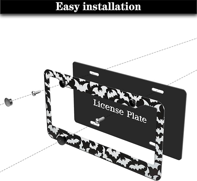 License Plate Cover for Women Black and White License Plate Frames for Men Dense Bats Aluminum Metal Car Accessory 2 Pack with Screw Covers Set