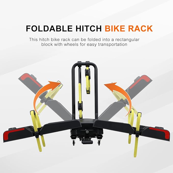 2 E-Bike Foldable Hitch Mount Bike Rack for 2" Receiver SUV & Trucks, Up to 4'' Fat Tire, Lockable Hitch Racks for E-Bike with Ramp and Wheels, 180 LBS Capacity