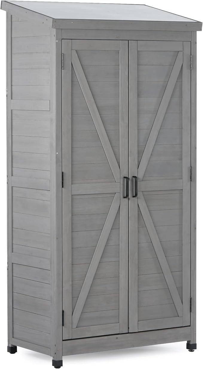 Outdoor Storage Shed Waterproof, Potting Shed with Storage Cabinet and Metal Table Top for Backyard Garden Patio, Outdoor 68 Inches Wood Tall Shed