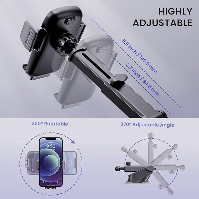 Qifutan Universal Car Phone GPS Navigator Mount - 3-in-1 Windshield/Dashboard/Air Vent Holder for iPhone & Android GPS Navigator, 360° Adjustable, Secure Suction Cup, Anti-Slip Silicone