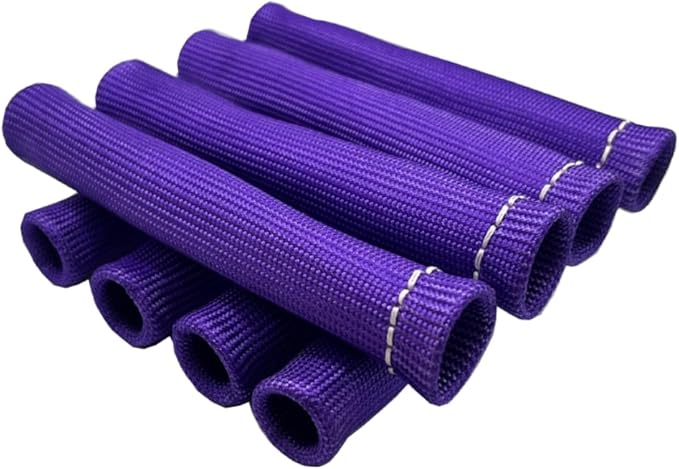 Spark Plug Wire Boots Protection 8 PCS Spark Plug Wire Heat Shield 6 Inches 2500° Spark Plug Heat Sleeve Cover Wrap for LS1 / LS2 Sbc BBC 350 454 (Purple)
