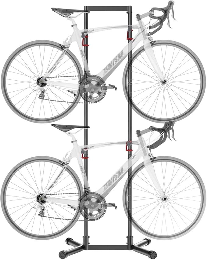 teraysun Indoor 4 Bike Storage Rack, Adjustable Arm Hook for Mountain, Road Bicycles, Beach Cycle, and Fat Tire Bikes, Freestanding Mount Home & Garage Vertical Bike Floor Stand Hold Up to 154lbs