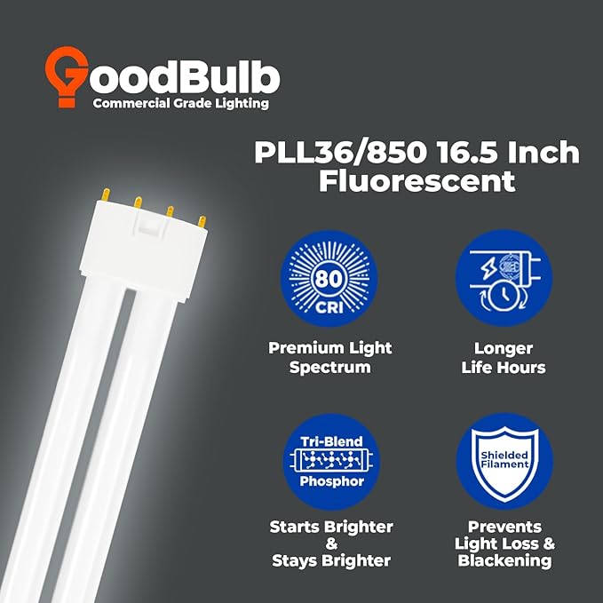 GoodBulb PLL36/850 36W 16.5" Twin Tube Compact Fluorescent Light Bulb 4-pin 2G11 Base 5000K Daylight 2400 Lumen 36000 Hour Long Life Biax Pack of 10