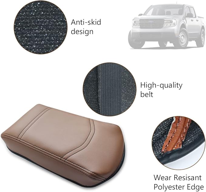 Muslogy Center Console Armrest Cover Compatible with Ford Maverick XL XLT Lariat 2022-2025 Accessories Cushion Pad Armrest Lid Protector Prevent Pets Scratches Regular Thick(Dark Brown)