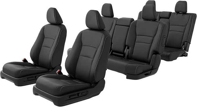 Custom for Honda Pilot Seat Covers - Car Seat Protectors Full Set for Pilot LX EX 2016 2017 2018 2019 2020 2021 2022-8 Seats,Faux Leather Full Coverage Waterproof, Black