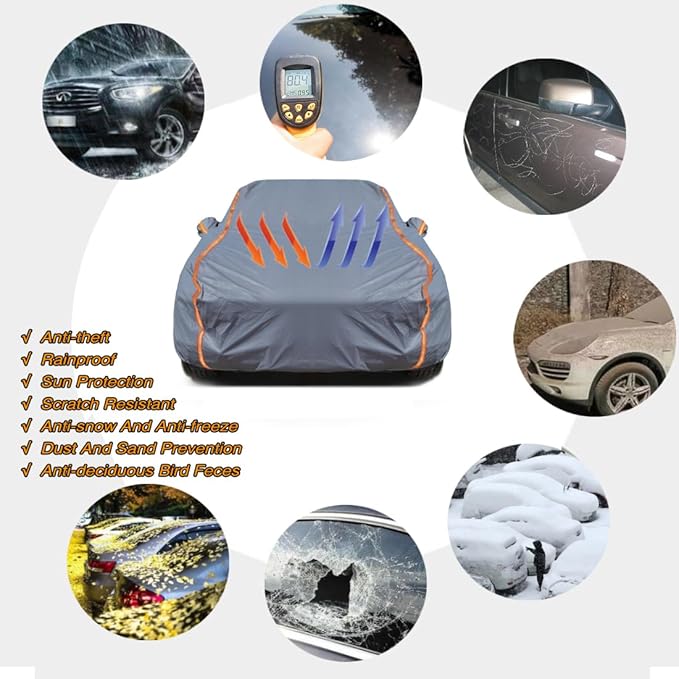 KEYOOG Universal Waterproof Heavy Weight Full Car Covers, Fit Pickup, All Weather, Outdoor Full Cover Weatherproof UV Sun Protection Snow Dust Storm Resistant with PEVA Cotton, Fit Length 198"-220"