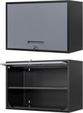 Metal Wall Cabinet with Locking Door and Shelf, Hanging Garage Cabinets with Up-Flip Doors for Garage, Warehouse, Home, Office, Assembly Required (Black Grey, One Cabinet)