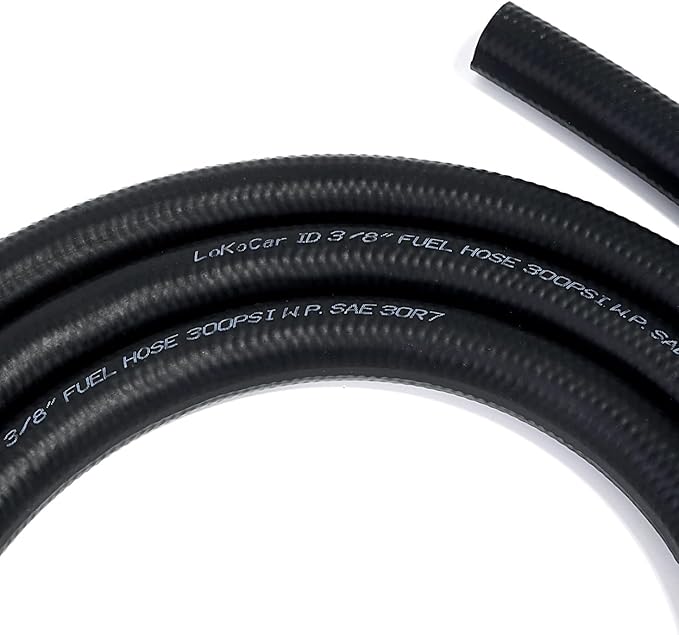 LokoCar Rubber Fuel Hose Line Push Lock 3/8" ID SAE 30R7 NBR 10ft 300PSI Black