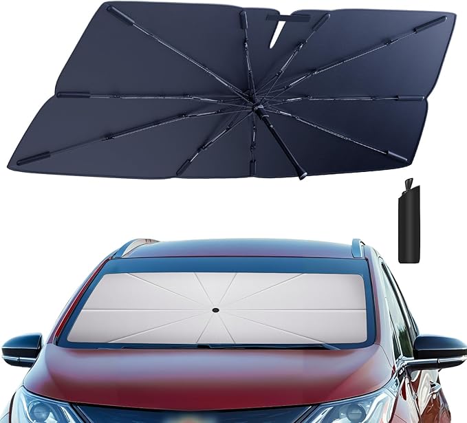 Windshield Sun Shade Umbrella Compatible with 2017-2024 Chevy Bolt EV Accessories: Custom Fit 210T Silver, Foldable Sunshade Front Window Sun Visor, Blocks UV Rays, Keeps Car Cool for LT, Premier
