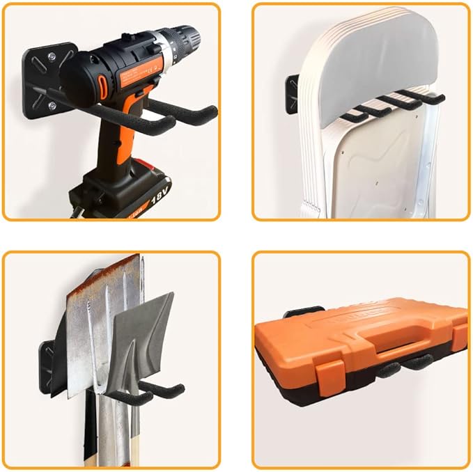 2PCS Heavy Duty Steel Hooks, Garage Hanger Storage Tool Organizer Rack, Wall Mount Utility Hooks to Hang Chairs, Ladders, Tires, Shovels, Strollers and More