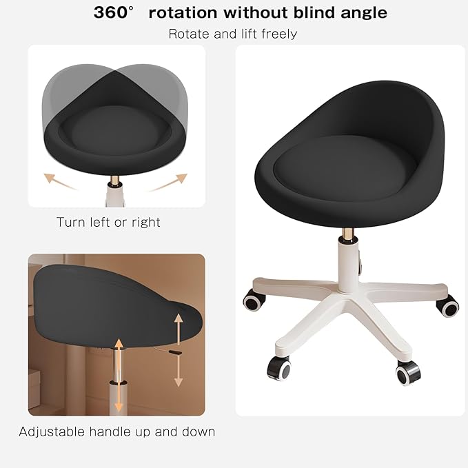 Rolling Stool Set of 2 Rolling Hydraulic Salon Stool with Low Backrest - Adjustable Swivel Chair for SPA, Shop, Salon, Massage, or Medical Office Black