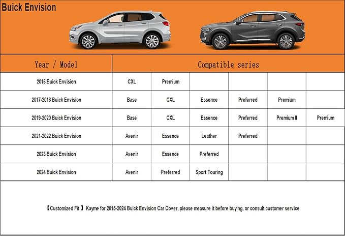 Kayme 7 Layers SUV Car Cover Custom Fit for Buick Envision (2015-2025) Waterproof All Weather for Automobiles, Outdoor Full Cover Rain Sun UV Protection.Black