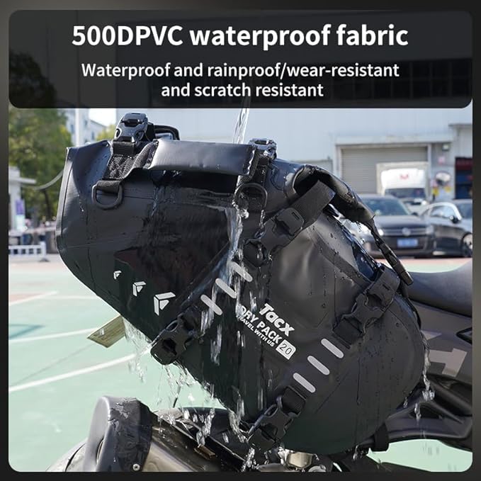 Motorcycle Saddle Bags Tail Bag, 20L Roll-top Waterproof Motor Detachable Side Trunk Bag, Motor Panniers Luggage Bag for Motorcy