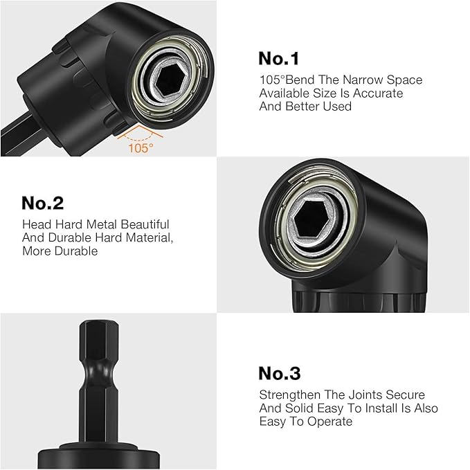 17pcs Flexible Drill Bit Extension, Include 3pcs Rotatable Socket Adapter 2pcs Hex Shank 105° Right Angle Drill Attachment 10 Short Screwdriver Bits Bendable Extension and 90° Angled Bits