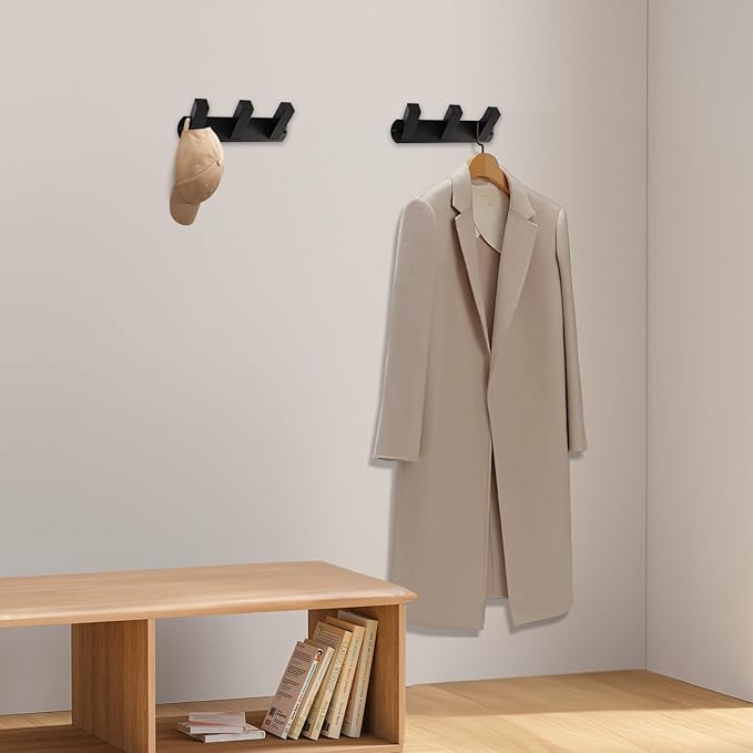 NINETREX Coat Rack Wall Mounted, Black Metal Coat Rack with 3 Coat Hooks Heavy Duty Coat Hanger Hooks Bag Hat Towel Rack for Entryway, Bathroom, Bedroom, Kitchen, and Hallway(Black,Square)