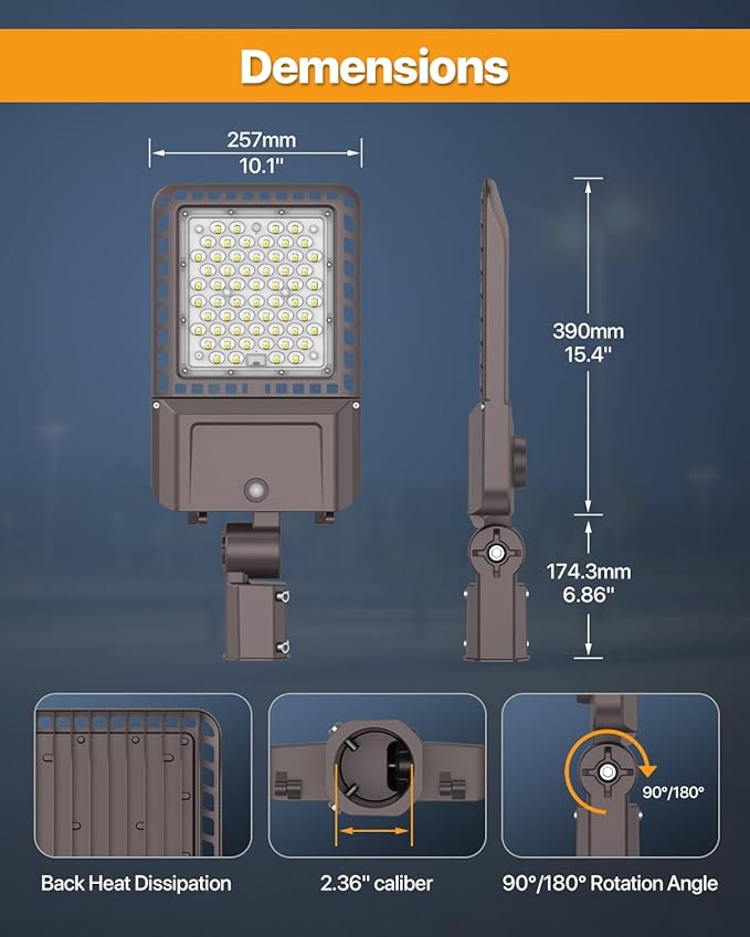 Parking Lot Light 200W 30,000LM Slip Fitter 200 Watt Led Street Pole Light with Dusk-to-Dawn Photocell 5000K 100-277V IP65 Waterproof 3PACK Commercial Area Lighting for Parking Lot, Roadways