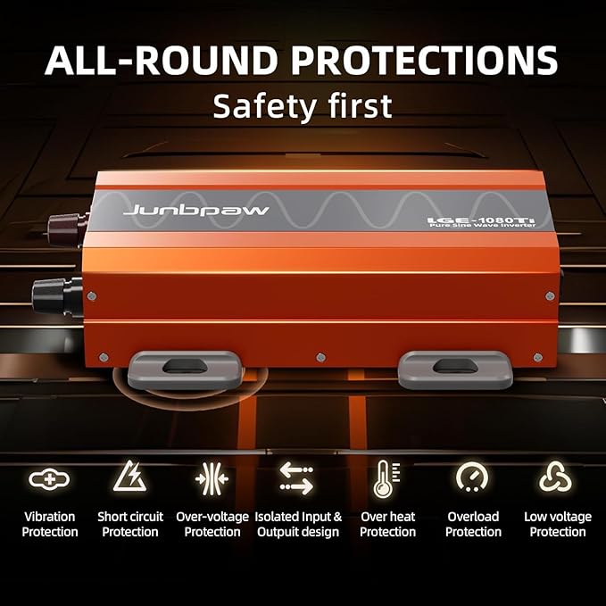1080 Watt Pure Sine Wave Inverter, Remote Monitor Controller 12V DC to 120V AC Converter for Home, RV, Truck, Off-Grid Solar Power 110V with Built-in 5V/2.1A USB Port, Pre-Charge Function
