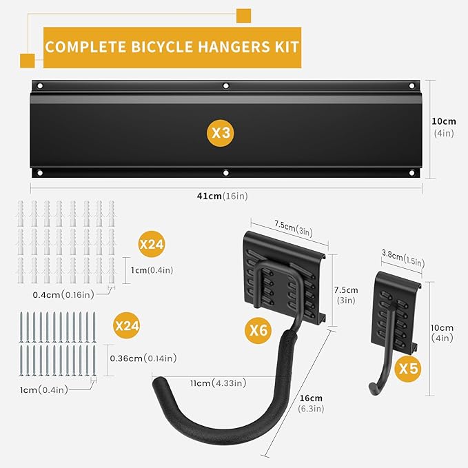Bike Storage Rack 48Inch for 6 Bikes + 5 Helmets, Up to 500lbs, Heavy Duty Bike Hangers for Garage, Bike Hooks for Garage, Solid Steel Bicycle Storage, Bike Wall Mount, New Black