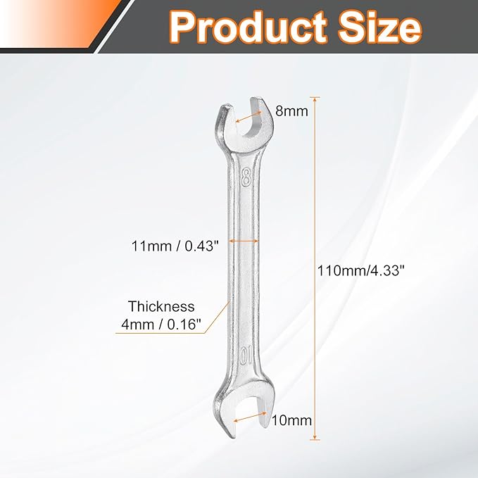 HARFINGTON 2pcs Double Open End Wrench 8mm x 10mm Metric 15 Degree Offset Angle Small Flat Head Wrench Galvanizing Open Ended Spanner for Automotive Repair Furniture Assembly
