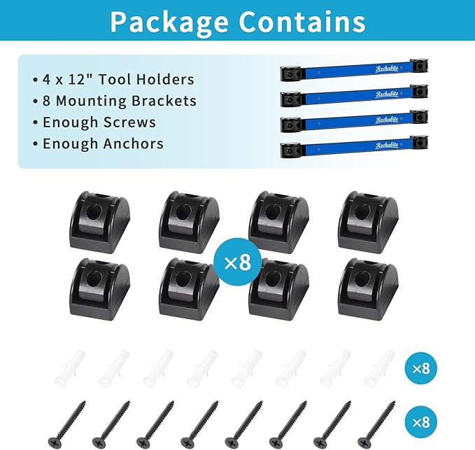 4 Pieces 12" Magnetic Tool Holder Strip, Blue Magnet Bar, Metal Tool Organizer Rack for Garage Organization, Easy To Install in Workshop, Mounting Screws Included