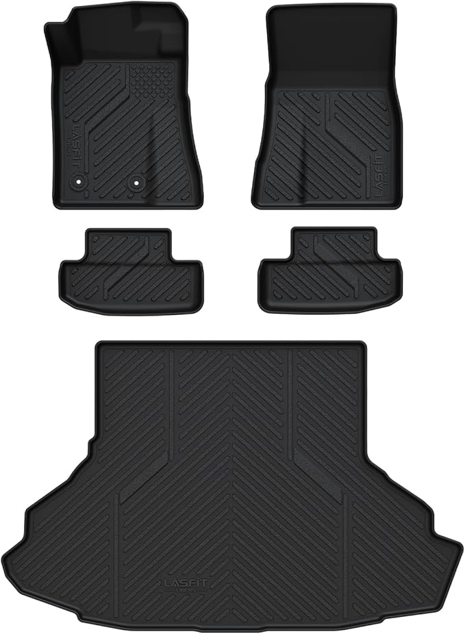 LASFIT Floor Mats and Trunk Mat for Ford Mustang 2015-2025 (Cargo w/o Subwoofer Box) All Weather Protector TPE Car Floor Liners, 1st & 2nd Row & Cargo Liner, 5pcs Black