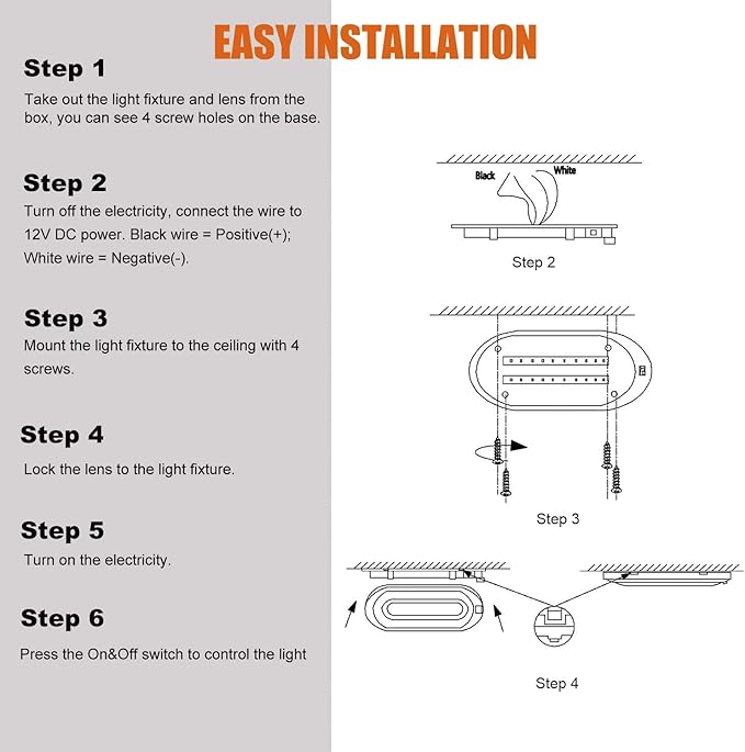 Facon Dual-Tone 12Volts Bright RV LED Interior Light with Switch, 3000K/4000K Smart Lighting Upgrade for RVs, Campers, Boats, cETL Certified