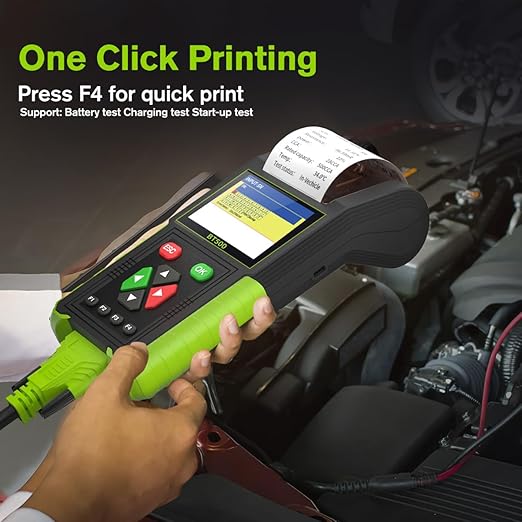 Automotive Battery Tester with Printer, 12V 24V Car Battery Load Tester and Alternator Tester, 20-2000 CCA Battery Capacity Tester, Relay Tester, Leakage Test for Heavy Duty Truck, BT500