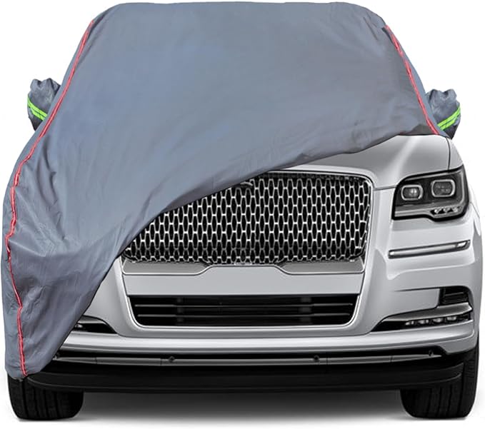 AUQDD 6-Layers PEVA New Material Sedan SUV Full Padded Car Cover Waterproof All Weather Weatherproof UV Sun Protection Snow Dust Storm Resistant Outdoor Exterior Custom Form-Fit Straps 214"-232" Gray