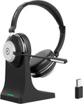 Wantek Wireless Headset with Mic for Work,Bluetooth Headset with AI Noise Cancelling,Mic Mute,Charging Base & USB Dongle for Laptop/Computer/Cell Phone, Remote Work & Call Center