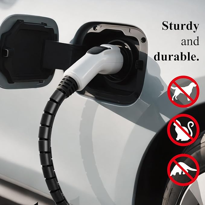 Spiral Cable Wrap, 26FT EV Charger Cord Protector Sleeve - Flexible Wire Loom Cover for Electric Vehicle Charging Cable, Prevents Door Squash, Pet Chew, Tripping & Tangles, Garage Outdoor Use