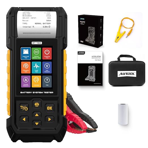 AUTOOL Car Battery Tester 12V 24V Automotive Battery Load Tester 30-2000 CCA, Battery Tester with Printer, Support Lithium Battery, Cranking & Charging & Leakage Test, Data Review Protection