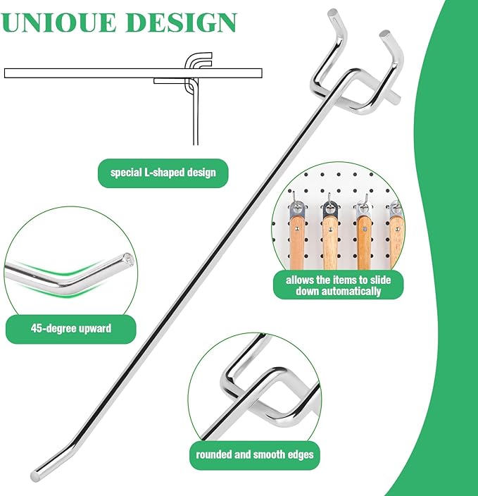 60Pcs 2" 4" 6" 8" Pegboard Hooks Assortment Set, Metal Peg Board Hooks with 2.5mm Hole Pitch 4mm Wire Diameter Slatwall Hanging Hook for Garage Organization Wall Hanging (Silver)