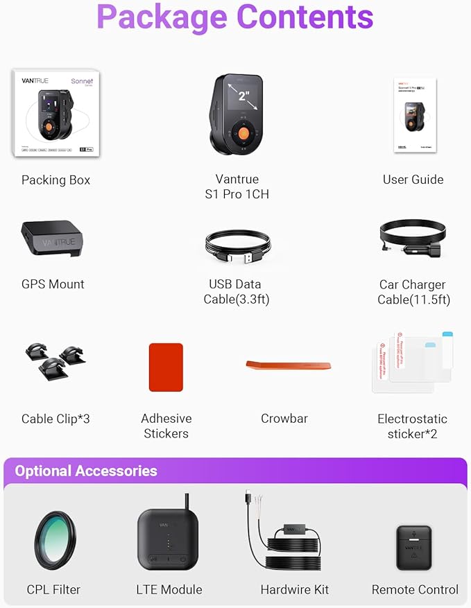 Vantrue S1 Pro 2.7K Front Mini Dash Cam, 2.5K@60FPS, STARVIS 2, ADAS, Voice Control, PlatePix™ Night Vision, WiFi, GPS, 158°Wide Angle, 24/7 Parking Mode, Support 1TB Card Max