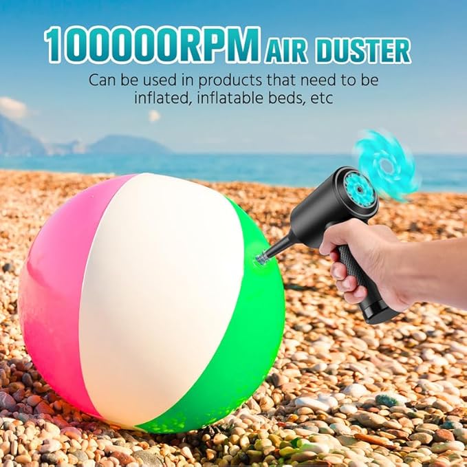 Electric Air Duster & Blower, 120,000RPM Compressed Air Duster for PC/Keyboard/Car, 7600mAh Rechargeable, 3-Speed LED Fan, No Canned Air - Keyboard Cleaner, Turbo Fan, PC Cleaning Kit