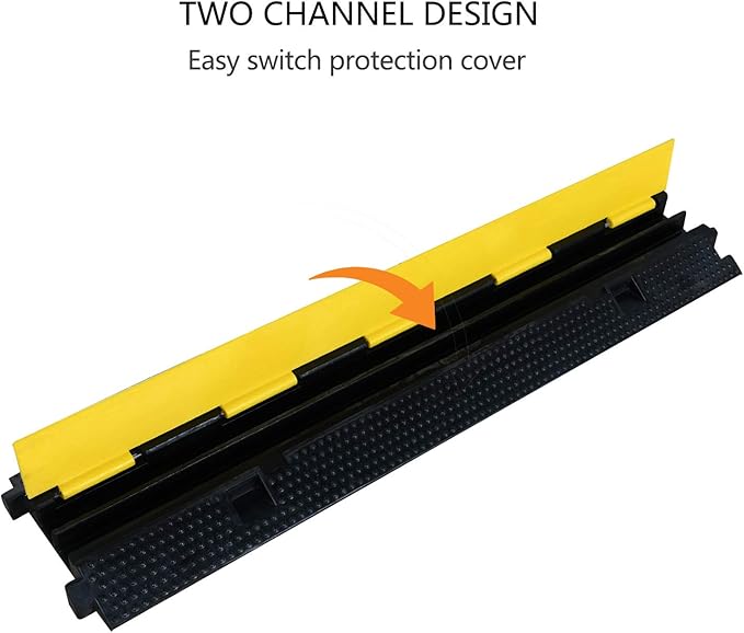 4 Pack Rubber Cable Ramp Hose Cable Protector Ramp 2 Channel 22000Lbs Load Capacity Traffic Speed Bump Wires Power Lines Extension Cord Cover for Indoor Outdoor