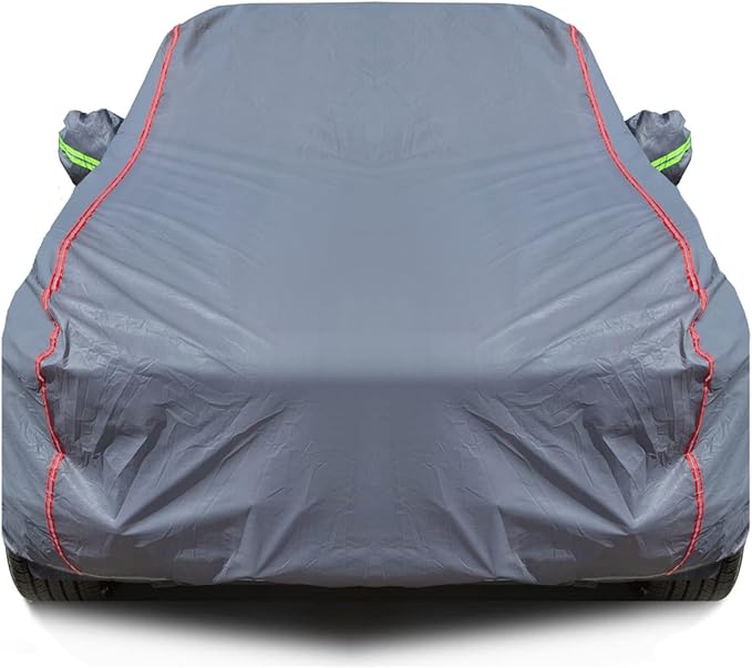 AUQDD 6-Layers PEVA New Material Sedan SUV Full Padded Car Cover Waterproof All Weather Weatherproof UV Sun Protection Snow Dust Storm Resistant Outdoor Exterior Custom Form-Fit Straps 178"-190" Grey
