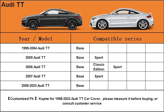 Kayme 7 Layers Car Cover Custom Fit for Audi TT (1998-2025) Waterproof All Weather for Automobiles, Outdoor Full Cover Rain Sun UV Protection.
